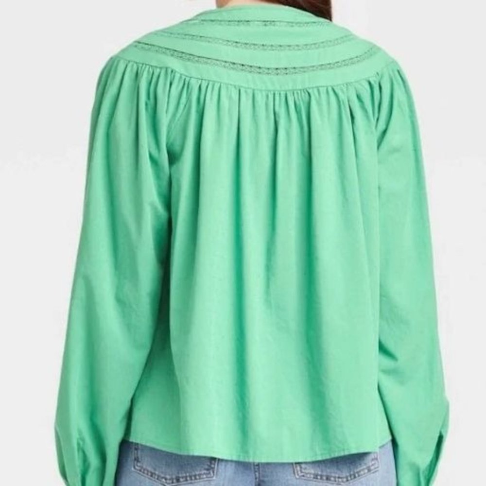 Universal Threads Blouse Green Cotton Bohemian Lace Top Size S Loose Fit Target - Picture 3 of 7